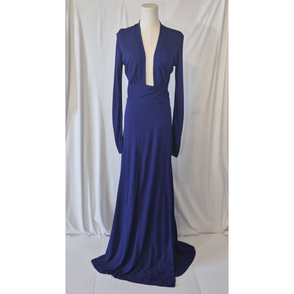 New w/Tags REISS Bailey-Jersey Cobalt Blue Plunge Neck Maxi Dress US 6 RT $475 - Picture 5 of 14